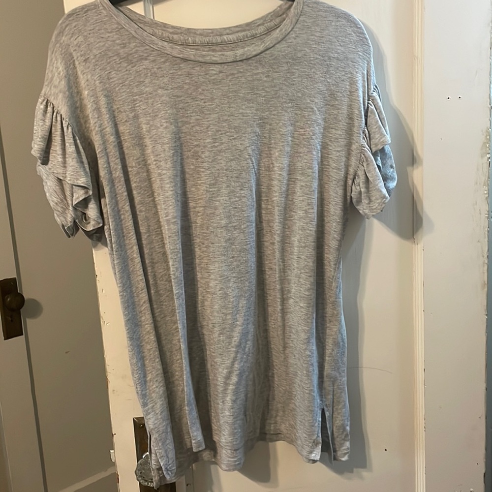 Aerie Grey T Shirt with Ruffles on Sleeve